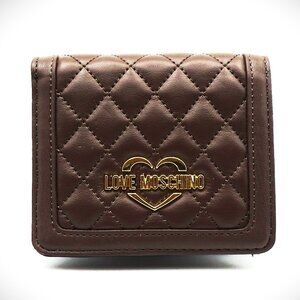 LOVE MOSCHINO Genuine Brown Quilted Leather Small Bifold Wallet
